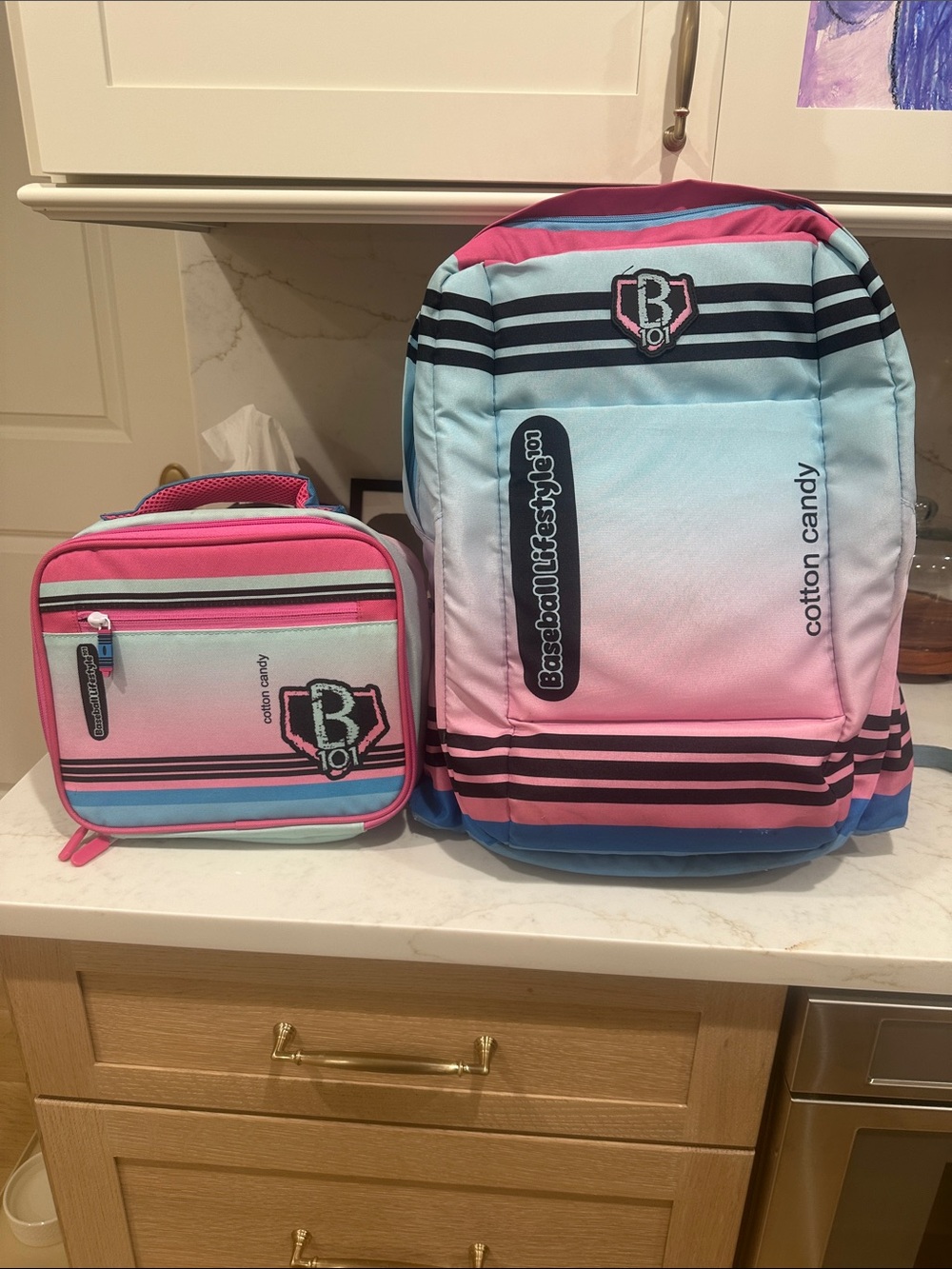 Cotton Candy Kids Backpack and Lunchbox Set - Pink & Aqua Baseball lifestyle 101